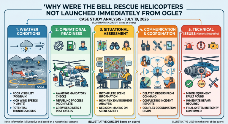 Why were the Bell rescue helicopters not launched immediately from Ogle?