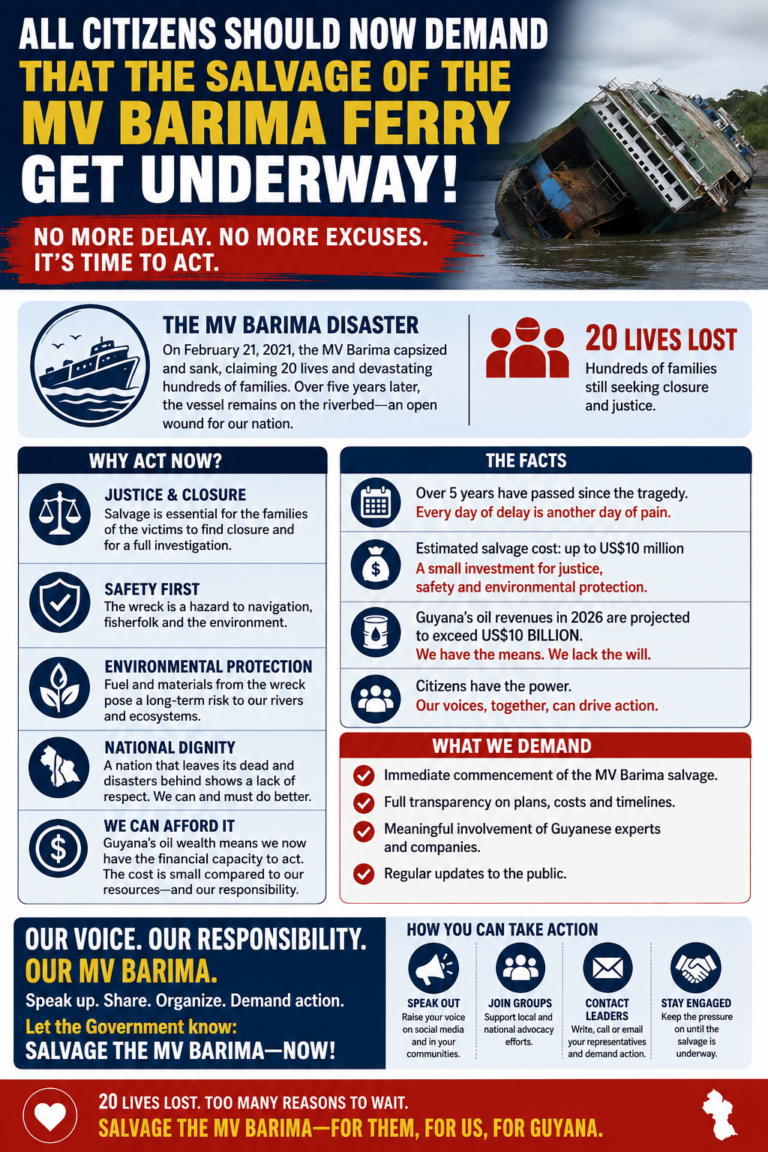 All citizens should now demand that the salvage of the MV Barima ferry get underway